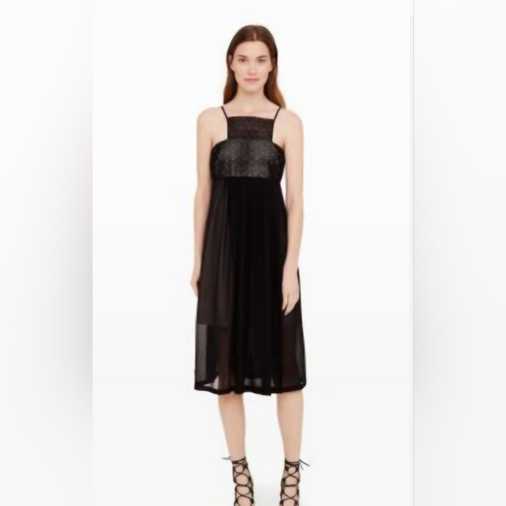CLUB MONACO Elegant Halter Black Silk Dress
